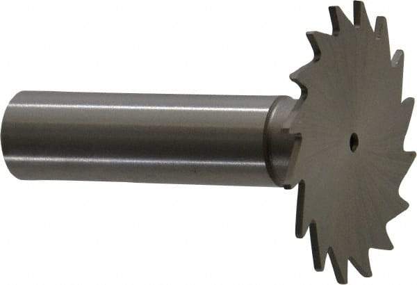 Made in USA - 1-1/2" Diam x 3/64" Face Width, High Speed Steel, 20 Teeth, Shank Connection Woodruff Keyseat Cutter - Uncoated, 2-1/4" OAL x 1/2" Shank, Straight Teeth - Exact Tool & Supply