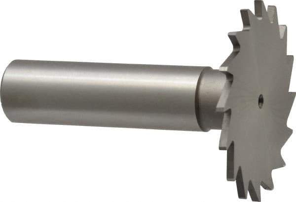 Made in USA - 1-1/2" Diam x 1/16" Face Width, High Speed Steel, 20 Teeth, Shank Connection Woodruff Keyseat Cutter - Uncoated, 2-1/4" OAL x 1/2" Shank, Straight Teeth - Exact Tool & Supply