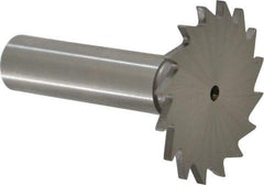 Made in USA - 1-1/2" Diam x 5/64" Face Width, High Speed Steel, 20 Teeth, Shank Connection Woodruff Keyseat Cutter - Uncoated, 2-1/4" OAL x 1/2" Shank, Straight Teeth - Exact Tool & Supply