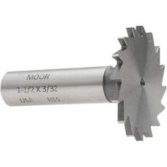 Made in USA - 1-1/2" Diam x 3/32" Face Width, High Speed Steel, 20 Teeth, Shank Connection Woodruff Keyseat Cutter - Uncoated, 2-1/4" OAL x 1/2" Shank, Straight Teeth - Exact Tool & Supply