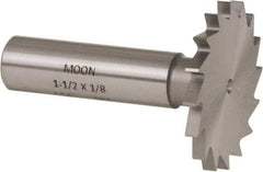Made in USA - 1-1/2" Diam x 1/8" Face Width, High Speed Steel, 16 Teeth, Shank Connection Woodruff Keyseat Cutter - Uncoated, 2-1/8" OAL x 1/2" Shank, Straight Teeth - Exact Tool & Supply