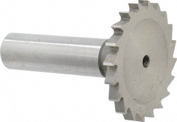 Made in USA - 1-1/2" Diam x 9/64" Face Width, High Speed Steel, 20 Teeth, Shank Connection Woodruff Keyseat Cutter - Uncoated, 2-1/4" OAL x 1/2" Shank, Straight Teeth - Exact Tool & Supply