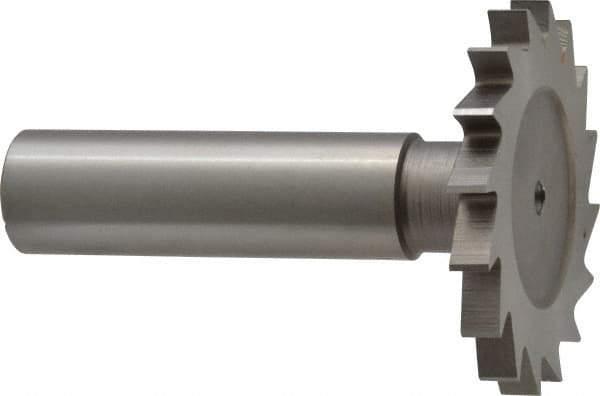 Made in USA - 1-1/2" Diam x 5/32" Face Width, High Speed Steel, 20 Teeth, Shank Connection Woodruff Keyseat Cutter - Uncoated, 2-1/4" OAL x 1/2" Shank, Straight Teeth - Exact Tool & Supply