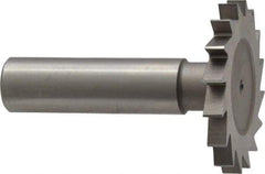 Made in USA - 1-1/2" Diam x 11/64" Face Width, High Speed Steel, 20 Teeth, Shank Connection Woodruff Keyseat Cutter - Uncoated, 2-1/4" OAL x 1/2" Shank, Straight Teeth - Exact Tool & Supply