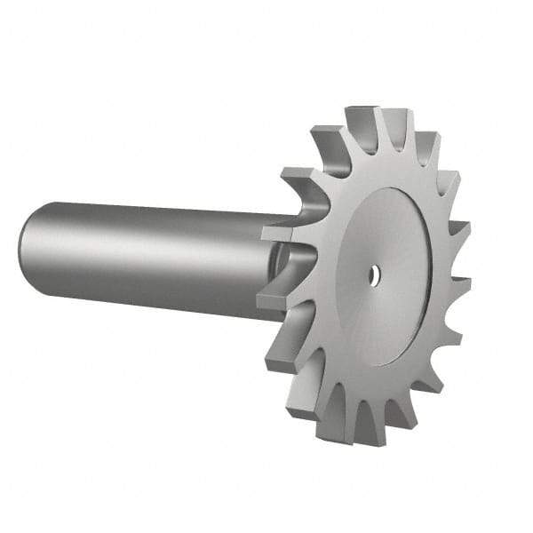 Made in USA - 1-1/2" Diam x 3/16" Face Width, High Speed Steel, 20 Teeth, Shank Connection Woodruff Keyseat Cutter - Uncoated, 2-1/4" OAL x 1/2" Shank, Straight Teeth - Exact Tool & Supply