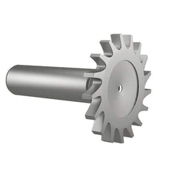 Made in USA - 1-1/2" Diam x 3/16" Face Width, High Speed Steel, 20 Teeth, Shank Connection Woodruff Keyseat Cutter - Uncoated, 2-1/4" OAL x 1/2" Shank, Straight Teeth - Exact Tool & Supply