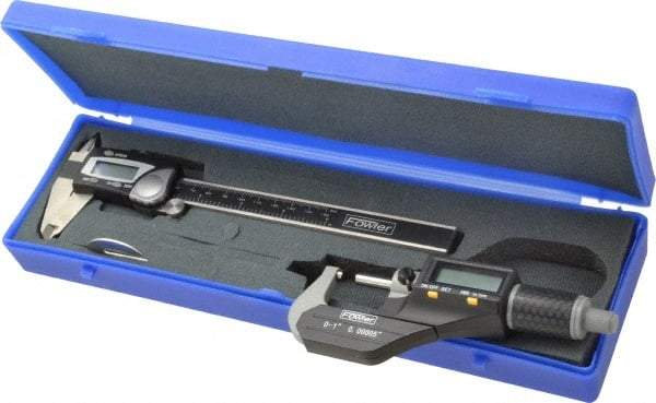 Fowler - 3 Piece, Machinist Caliper and Micrometer Tool Kit - 0 to 6 Inch Caliper, 0.0001 Inch Caliper Resoluion, 0 to 1 Inch Micrometer - Exact Tool & Supply
