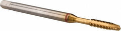 Guhring - #4-40 UNC, 3 Flute, TiN Finish, Powdered Metal Spiral Point Tap - Plug Chamfer, Right Hand Thread, 2.205" OAL, 5/16" Thread Length, 0.141" Shank Diam, 2B Class of Fit, Series 3992 - Exact Tool & Supply