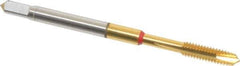 Guhring - #8-32 UNC, 3 Flute, TiN Finish, Powdered Metal Spiral Point Tap - Plug Chamfer, Right Hand Thread, 2.48" OAL, 3/8" Thread Length, 0.168" Shank Diam, 2B Class of Fit, Series 3992 - Exact Tool & Supply