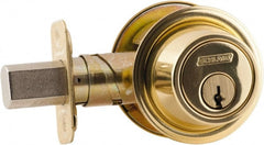 Schlage - 1-3/8 to 1-3/4" Door Thickness, Bright Brass Finish, Double Cylinder Deadbolt - Exact Tool & Supply