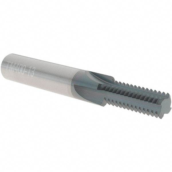 Scientific Cutting Tools - 1/2-13 Thread, 1/2" Shank Diam, AlTiN+ Coating, Solid Carbide Straight Flute Thread Mill - 4 Flutes, 3-1/2" OAL, 1/2" Min Noml Diameter - Exact Tool & Supply