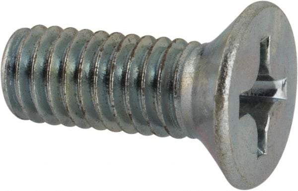 Value Collection - M6x1.00 Metric Coarse, 16mm OAL Phillips Drive Machine Screw - Flat Head, Grade 4.8 Steel, Zinc-Plated Finish, Without Washer - Exact Tool & Supply