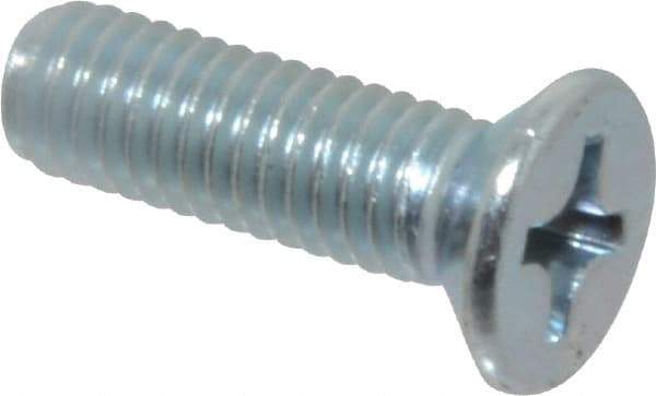 Value Collection - M6x1.00 Metric Coarse, 20mm OAL Phillips Drive Machine Screw - Flat Head, Grade 4.8 Steel, Zinc-Plated Finish, Without Washer - Exact Tool & Supply