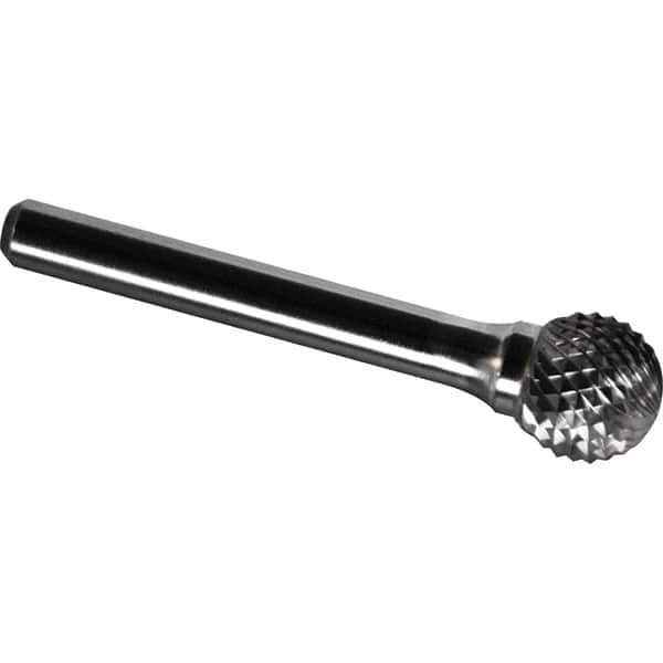 Made in USA - 7/16" Cut Diam, 1/4" Shank Diam, Ball Head Diamond Cut Burr - Carbide, 3/8" LOC, 2-3/16" OAL - Exact Tool & Supply