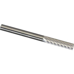 Made in USA - 1/4" Cut Diam, 1/4" Shank Diam, Cylinder Head Single Cut Burr - Carbide, 1" LOC, 2" OAL - Exact Tool & Supply