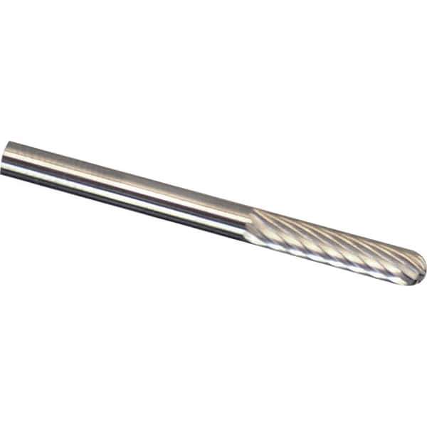 Made in USA - 3/32" Cut Diam, 1/8" Shank Diam, Cylinder with Radius Head Diamond Cut Burr - Carbide, 7/16" LOC, 3" OAL - Exact Tool & Supply