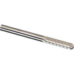 Made in USA - 1/8" Cut Diam, 1/4" Shank Diam, Cylinder with Radius Head Chipbreaker Cut Burr - Carbide, 5/8" LOC, 2" OAL - Exact Tool & Supply