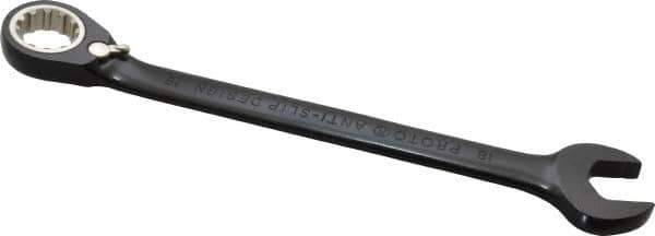 Proto - 18mm 12 Point Combination Wrench - 15° Head Angle, 9-5/16" OAL, Steel, Black Chrome Finish - Exact Tool & Supply