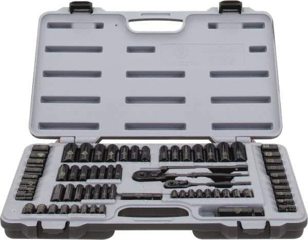Stanley - 69 Piece 1/4 & 3/8" Drive Standard Deep Socket Set - 6 Points, 3/16 to 3/4", 7 to 19mm, Inch/Metric Measurement Standard - Exact Tool & Supply