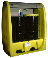 Enpac - 4 Drum, 66 Gal Sump Capacity, Pallet with Rolltop Hardcover - 69" High, Vertical Storage, Polyethylene - Exact Tool & Supply