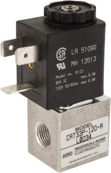 ARO/Ingersoll-Rand - 1/8", CAT Series 3-Way 2-Position Body Ported Stacking Solenoid Valve - 24 VDC, 0.048 CV Rate, 2.43" High x 7/8" Long - Exact Tool & Supply
