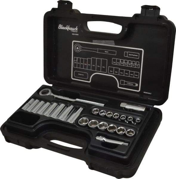 Blackhawk by Proto - 24 Piece 3/8" Drive Deep Well Socket Set - 6 Points, 5/8" to 5/8" 7mm to 19mm Range, Metric Measurement Standard - Exact Tool & Supply