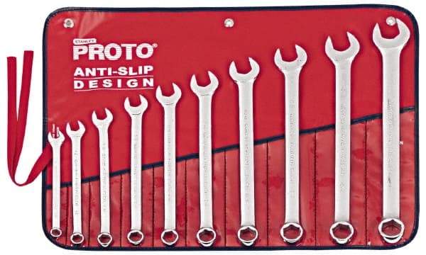 Proto - 10 Piece, 7/16" to 1", 6 Point Combination Wrench Set - Inch Measurement Standard, Satin Chrome Finish, Comes in Nylon Roll - Exact Tool & Supply