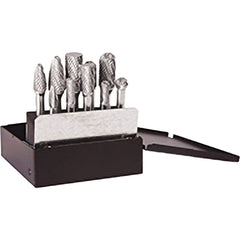 Titan USA - Burr Sets; Head Shape: Cylinder; Cylinder Ball End; Ball; Egg; Round Tree; Flame ; Tooth Style: Double Cut ; Cutting Diameter (Inch): 1/2 ; Number of Pieces: 10 ; Shank Diameter (Inch): 1/4 ; Shank Diameter (mm): 6.35 - Exact Tool & Supply