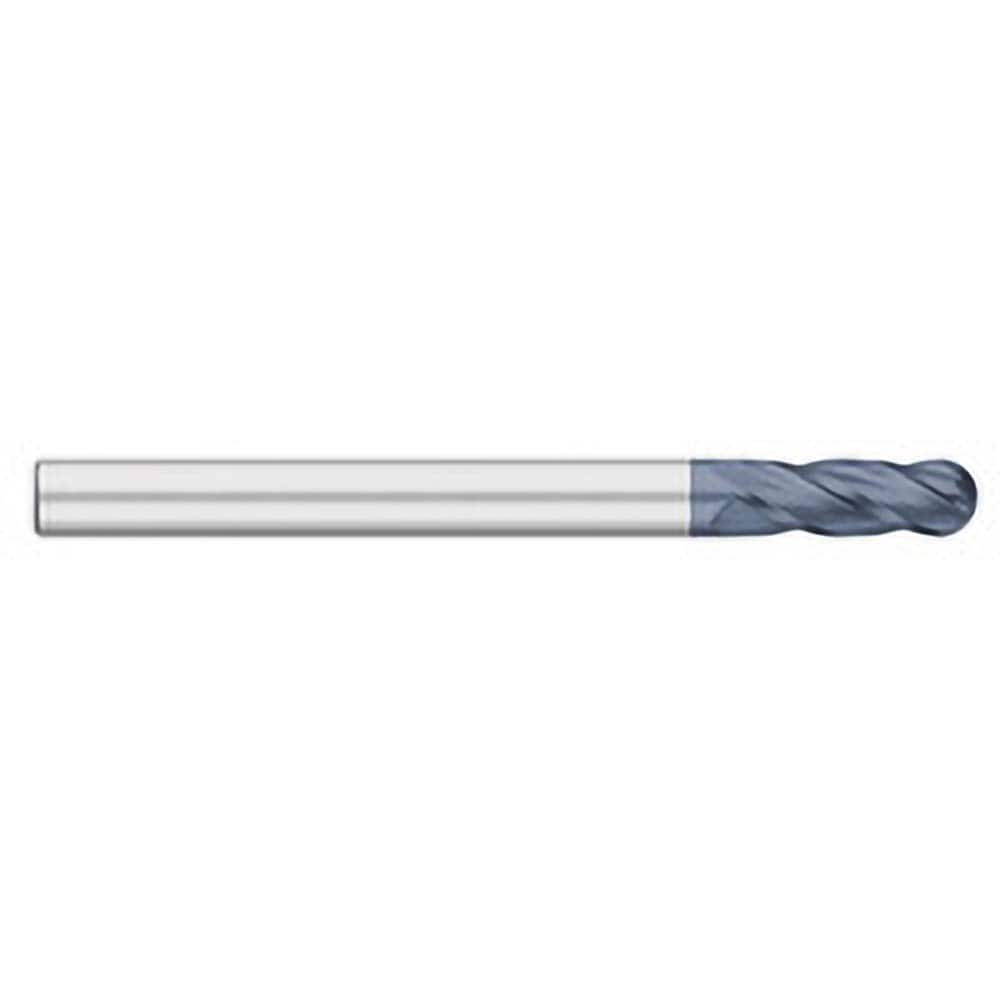 Ball End Mill: 0.5″ Dia, 3″ LOC, 4 Flute, Solid Carbide 6″ OAL, 1/2″ Shank Dia, 30 ° Helix, AlTiN Coated, Single End