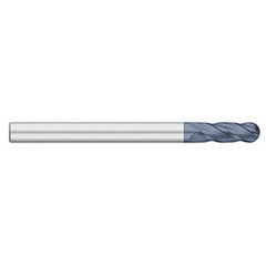 Ball End Mill: 0.5″ Dia, 3″ LOC, 4 Flute, Solid Carbide 6″ OAL, 1/2″ Shank Dia, 30 ° Helix, AlTiN Coated, Single End