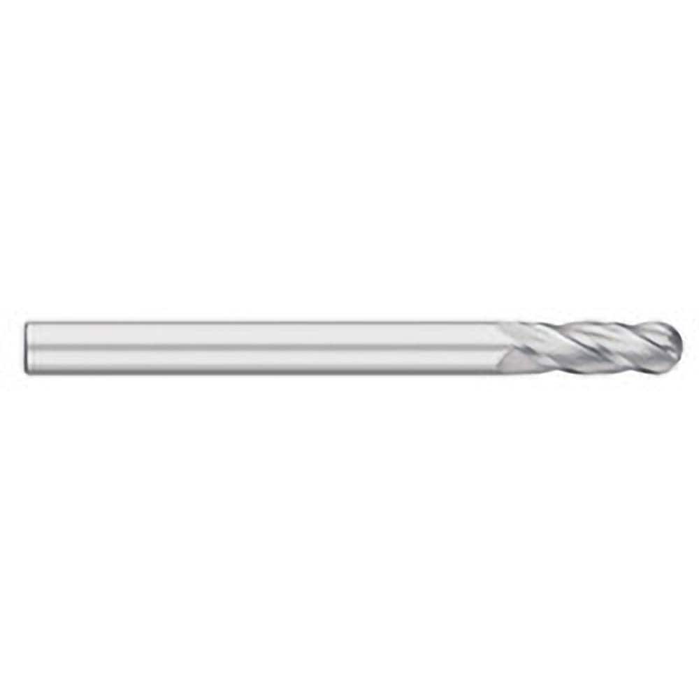 Ball End Mill: 0.375″ Dia, 1.5″ LOC, 4 Flute, Solid Carbide 6″ OAL, 3/8″ Shank Dia, 30 ° Helix, Uncoated, Single End