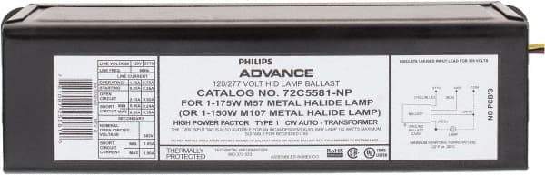 Philips Advance - 175 Watt, CWA Circuit, Metal Halide, High Intensity Discharge Ballast - 120/208/240/277 Volts, 0.9 to 2.0 Amp, 11-3/4 Inch Long x 3-3/16 Inch Wide x 2-5/8 Inch High - Exact Tool & Supply