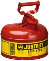 Justrite - 1 Gal Galvanized Steel Type I Safety Can - 11" High x 9-1/2" Diam, Red with Yellow - Exact Tool & Supply