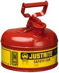 Justrite - 1 Gal Galvanized Steel Type I Safety Can - 11" High x 9-1/2" Diam, Red with Yellow - Exact Tool & Supply