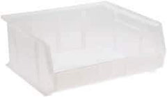 Quantum Storage - 75 Lb. Load Capacity, 14-3/4" Deep, Clear Polypropylene Hopper Stacking Bin - 7" High x 16-1/2" Wide x 14-3/4" Long - Exact Tool & Supply