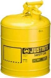 Justrite - 5 Gal Galvanized Steel Self-Closing, Self-Venting, Full-Length Flame Arrester - 16-7/8" High x 11-3/4" Diam, Yellow - Exact Tool & Supply
