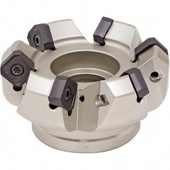 Iscar - 3.127" Cut Diam, 1" Arbor Hole, 0.276" Max Depth of Cut, 45° Indexable Chamfer & Angle Face Mill - 7 Inserts, S845 SX.U 16.. Insert, Right Hand Cut, 7 Flutes, Through Coolant, Series Helido - Exact Tool & Supply