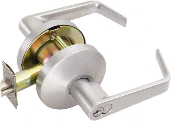 Falcon - Medium Duty Classroom Lever Lockset - 2-3/4" Back Set, For Best/ Falcon I/C-Core Cylinder, Satin Chrome Finish - Exact Tool & Supply