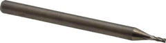 Accupro - 1mm, 2mm LOC, 3mm Shank Diam, 38mm OAL, 4 Flute, Solid Carbide Square End Mill - Single End, Uncoated, Spiral Flute, 30° Helix, Centercutting, Right Hand Cut, Right Hand Flute - Exact Tool & Supply