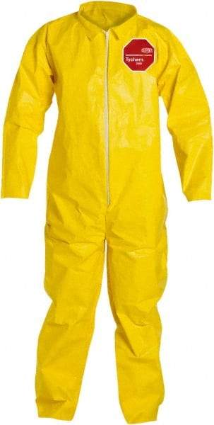Dupont - Size 2XL PE Film Chemical Resistant Coveralls - Yellow, Zipper Closure, Open Cuffs, Open Ankles, Serged Seams - Exact Tool & Supply