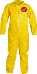 Dupont - Size 2XL PE Film Chemical Resistant Coveralls - Yellow, Zipper Closure, Open Cuffs, Open Ankles, Serged Seams - Exact Tool & Supply