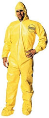 Dupont - Size 3XL PE Film Chemical Resistant Coveralls - Yellow, Zipper Closure, Elastic Cuffs, Open Ankles, Serged Seams - Exact Tool & Supply