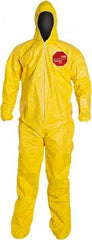 Dupont - Size L PE Film Chemical Resistant Coveralls - Yellow, Zipper Closure, Elastic Cuffs, Open Ankles, Serged Seams - Exact Tool & Supply