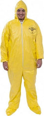 Dupont - Size 2XL PE Film Chemical Resistant Coveralls - Yellow, Zipper Closure, Elastic Cuffs, Open Ankles, Serged Seams - Exact Tool & Supply
