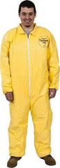 Dupont - Size 2XL PE Film Chemical Resistant Coveralls - Yellow, Zipper Closure, Elastic Cuffs, Elastic Ankles, Serged Seams - Exact Tool & Supply