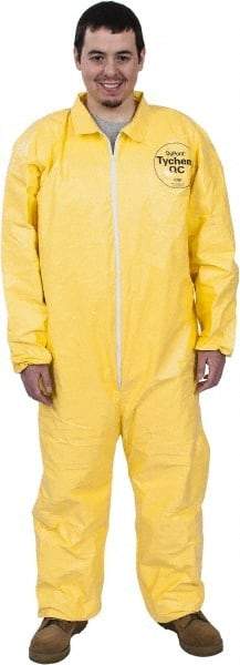 Dupont - Size 3XL PE Film Chemical Resistant Coveralls - Yellow, Zipper Closure, Elastic Cuffs, Elastic Ankles, Serged Seams - Exact Tool & Supply