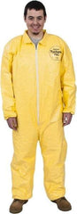 Dupont - Size 3XL PE Film Chemical Resistant Coveralls - Yellow, Zipper Closure, Elastic Cuffs, Elastic Ankles, Serged Seams - Exact Tool & Supply
