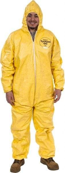 Dupont - Size 3XL PE Film Chemical Resistant Coveralls - Yellow, Zipper Closure, Elastic Cuffs, Elastic Ankles, Serged Seams - Exact Tool & Supply