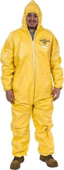 Dupont - Size 3XL PE Film Chemical Resistant Coveralls - Yellow, Zipper Closure, Elastic Cuffs, Elastic Ankles, Serged Seams - Exact Tool & Supply