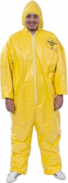 Dupont - Size 4XL PE Film Chemical Resistant Coveralls - Yellow, Zipper Closure, Elastic Cuffs, Elastic Ankles, Serged Seams - Exact Tool & Supply